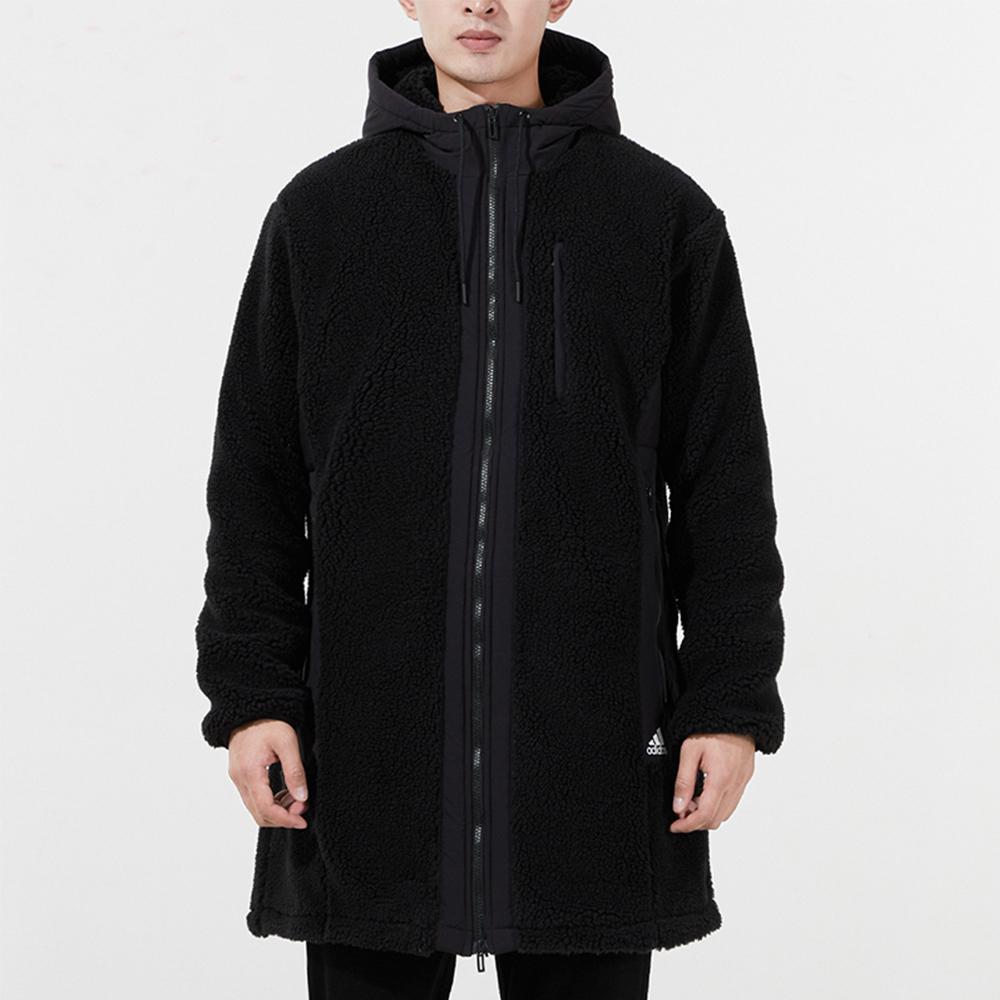 adidas Logolu Polar Astarlı Sıcak Orta Boy Kapüşonlu Ceket Erkek Dış Giyim Siyah H39285