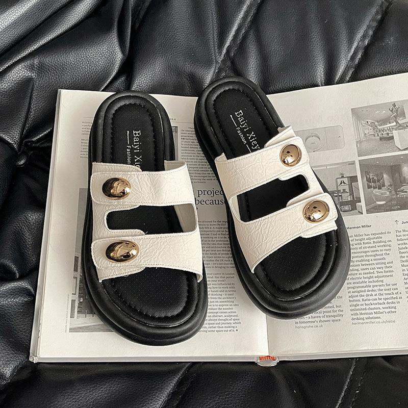 Thick-soled slippers for women's outer wear summer new high-end casual height increase with skirt one-word sandals