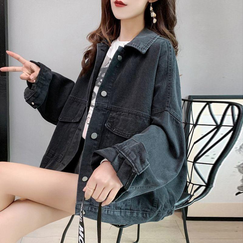 Denim Jackets Women Streetwear Oversized Jeans Coat Bf Korean Vintage Letter Embroidery Loose Casual All Match Outwear