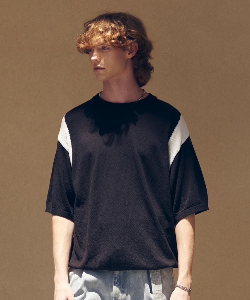 KNITTED Summer Varsity Short Sleeve Knit Tee Black