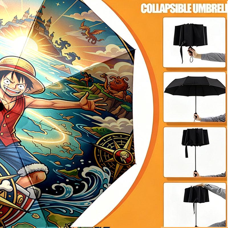 Custom Name Personalized ONE PIECE Print Umbrella, Auto Open Close, 8‑Rib Sturdy Frame, Commute Camping Hiking Use, Birthday Gift