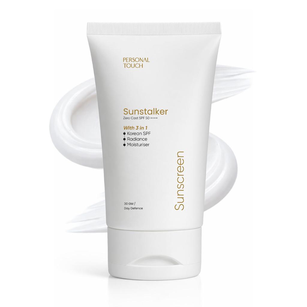 Personal Touch Sunscreen SPF 50 PA+++ for Face | Sunstalker Korea 3 in 1| Lightweight Sunscreen with No White Cast | Non-Greasy, Acne Safe & Oil-