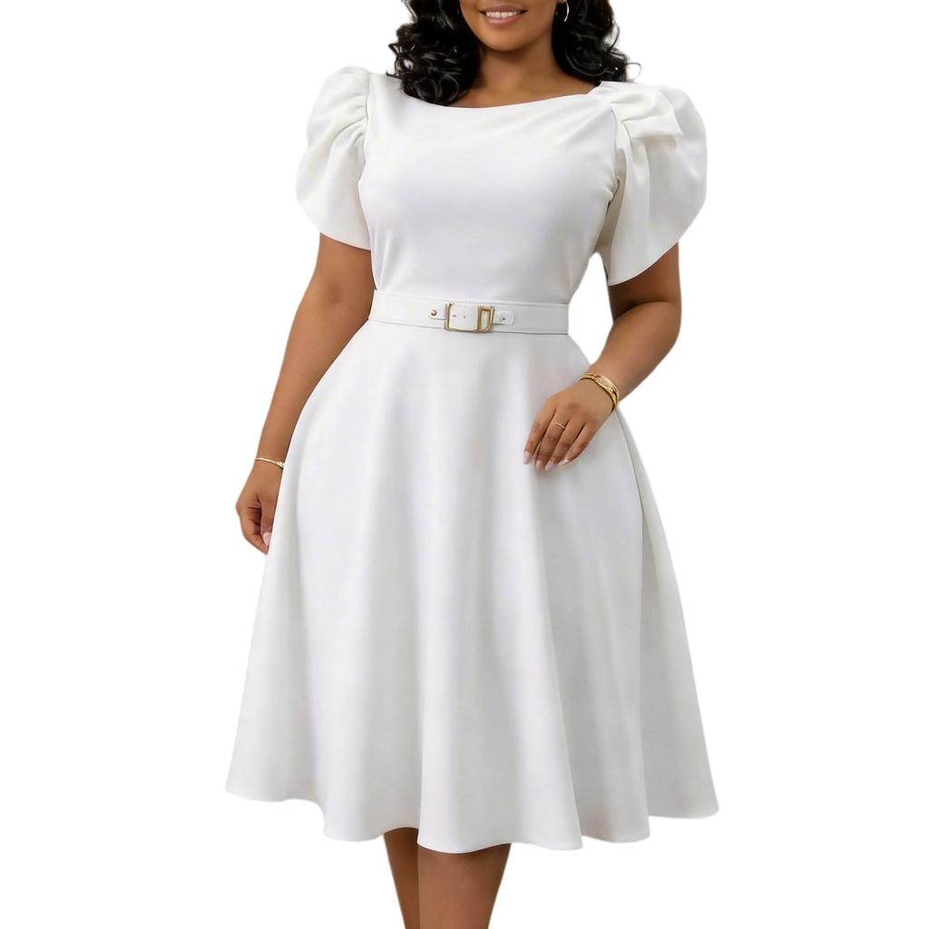 Elegantes O-Ausschnitt Kleid mit hoher Taille Sommer Mode A-Linie Damenkleid