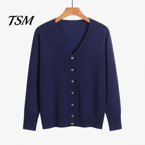 Single-breasted Women Sweater Coat Solid Color Buttons Long Sleeves Casual Autumn Cardigan Soft V Neck Jacket for Daily Wear
