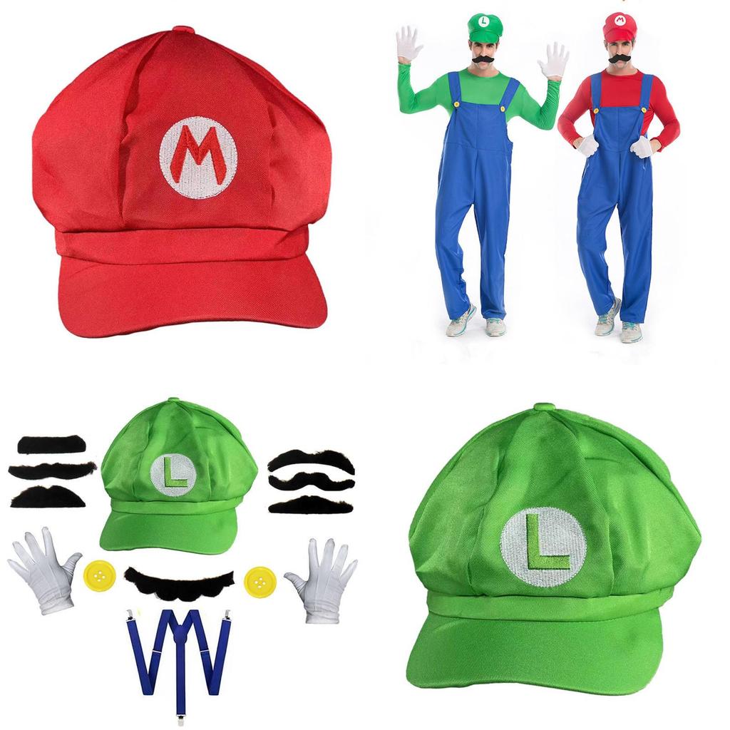Sombrero de Sol Octogonal Oficial de Personaje Mario para Adulto, Gorra de Béisbol y Set de Accesorios