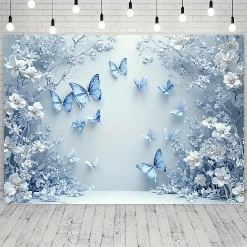 1pc, 2D flat, elegant floral and butterfly photography backdrop - polyester party banner, suitable for shooting backgrounds, wsj