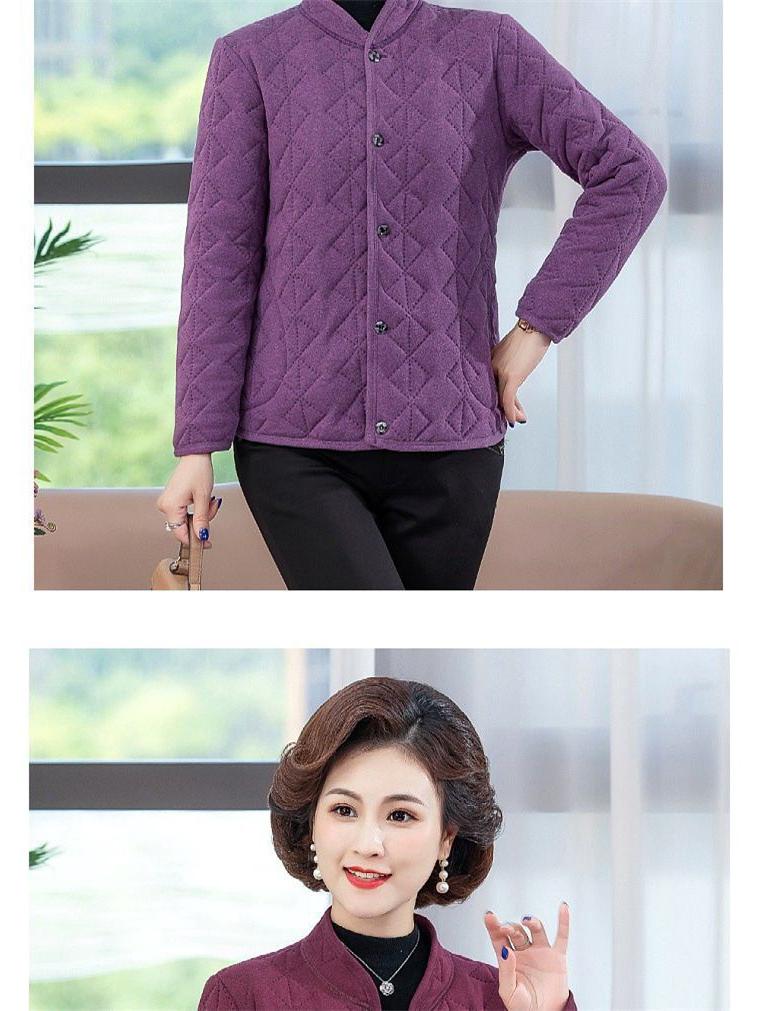 Women's Autumn/Winter Quilted Cotton Jacket for Middle-Aged and Elderly - Stand Collar, Warm, Thickened Design