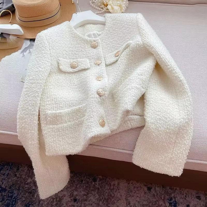 

Осенние короткие шерстяные пальто женские корейские модные длинные рукава темпераментные повседневные универсальные топы женская верхняя одежда XS белый