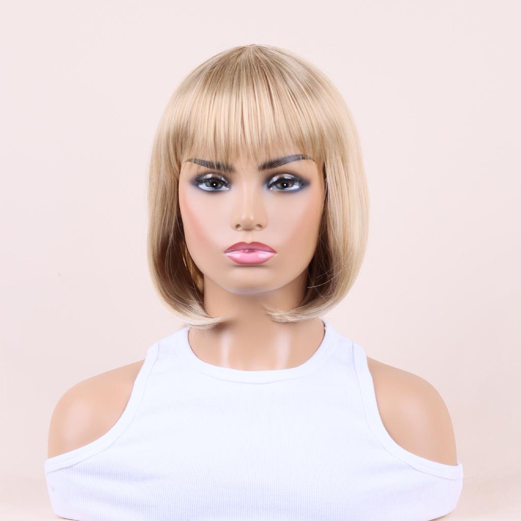 Straight Bob Short Wigs for Women Blond Brown Soft Daily Wigs with Bangs Natural Silky Party Use Synthetic Hair High Temperature Fiber