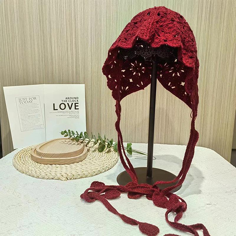 Boho Thin Hollow Handmade Crochet Hats For Women Girls Spring Summer Travel Versatile Beanies Cap Sweet Casual Turban Mesh Hat