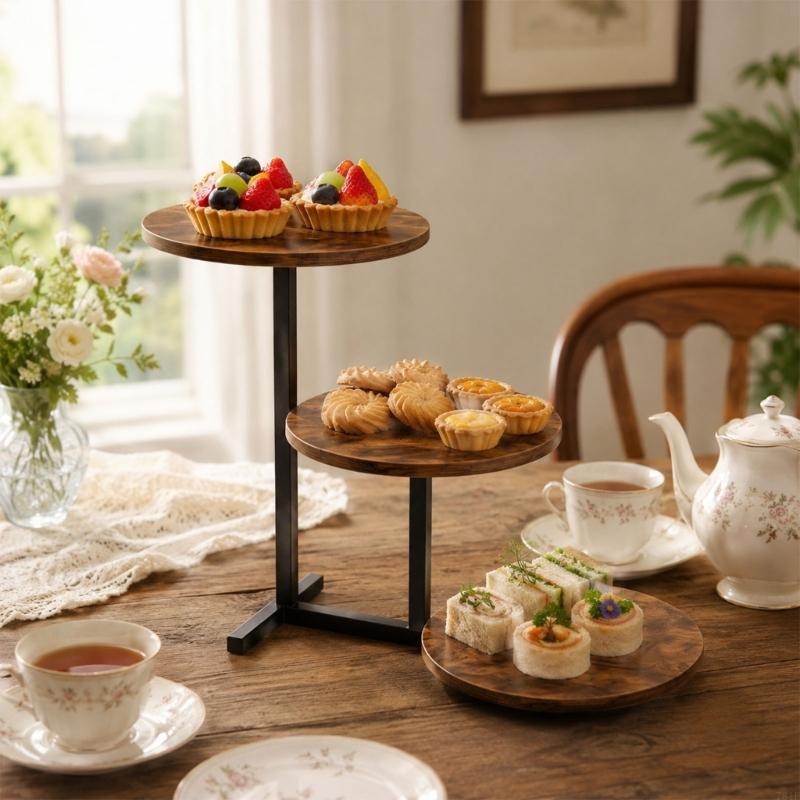 Pastry Display Stand with 3 Round Trays, Look Shelves and Space Saving Form for Dessert Tables, Home Counters, and Serving