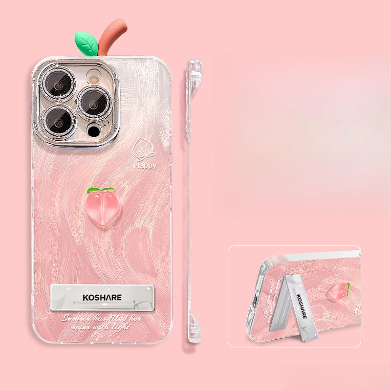 Peach Doll Stand Applicable To Apple 16promax Mobile Case Huawei Oppo Xiaomi Vivo Feather Yarn Borderless