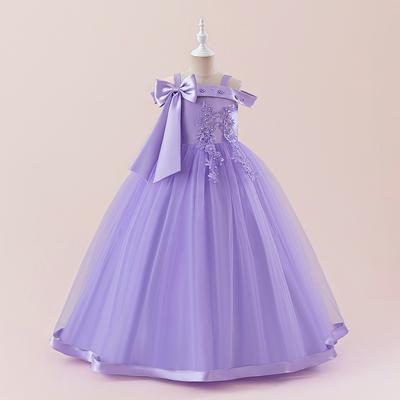 Flower Girl Princess Dress For Weddings Summer Kid Formal Bow Long Gown For School Evening Party Children New Year Cloth ALP-0028