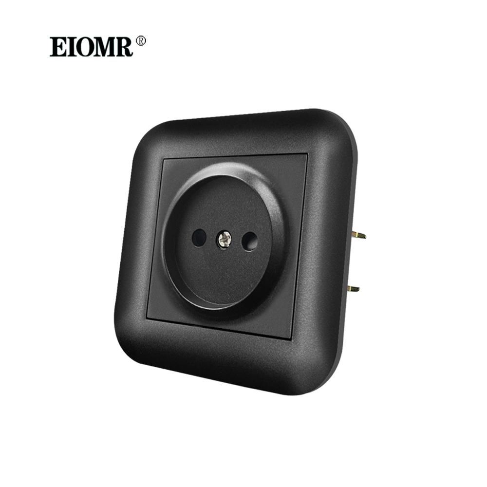 EIOMR EU Standard Power Socket with Iron Claw Black Flame Retardant PC Panel 110-250V Wall Socket 16A Suitable for Round Box