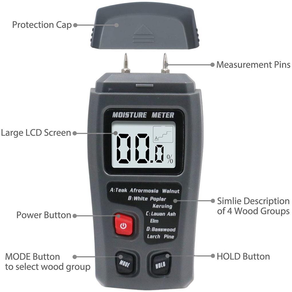 Digital Display 0-99.9% Wood Moisture Meter Portable Handheld Log Hygrometer Electrical Humidity Tester Testing Instrument