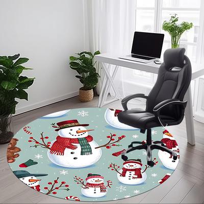 1pc Snowman Christmas Decorations Carpet for Office Non-Slip, Round Carpet, Soft & Comfortable, Carpet for Office, Lightweight Round Floor Mat