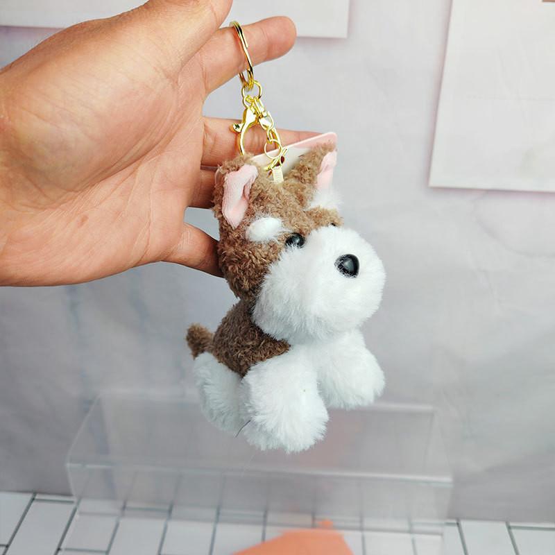 Adorable Cute Schnauzer Plush Dog Keychain Soft Toy With Gold Keyring For Dog Lovers