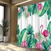 1pc Tropical Flamingo & Hibiscus Shower Curtain - Vibrant Pink Flamingo with Lush Green Leaves and Hibiscus Flowers,
