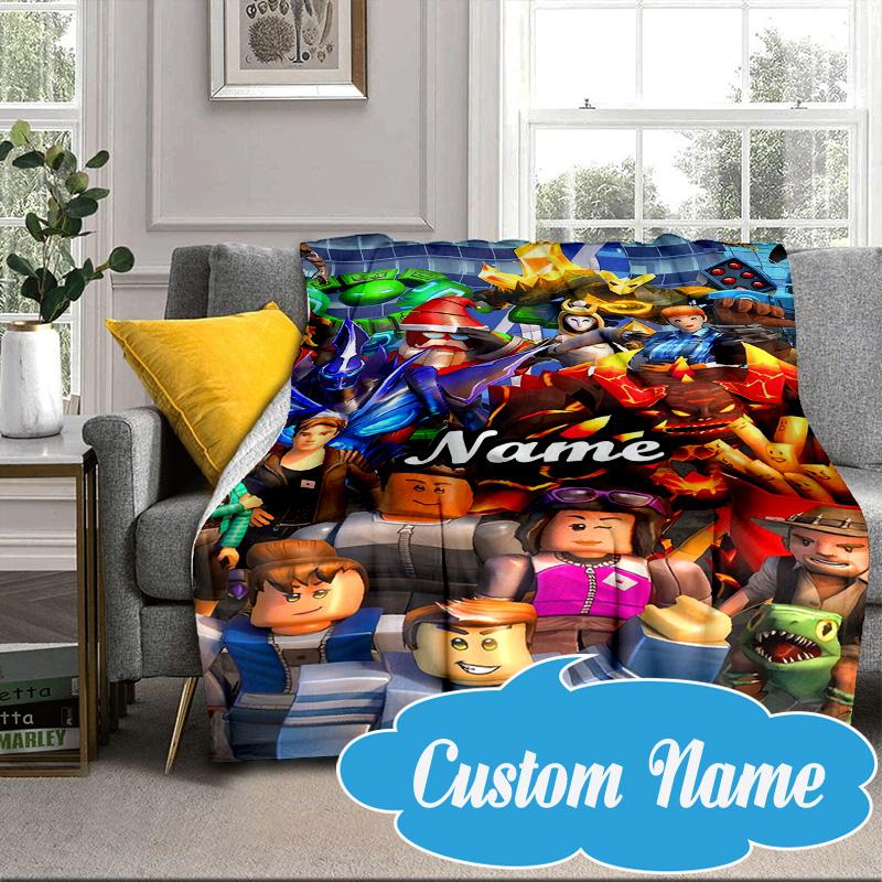 Custom Name Ro-blox Adventure Quests Blanket bed sofa Blanket Flannel Blanket for Camping, Hiking, Picnic Essentials,gift for Fan family