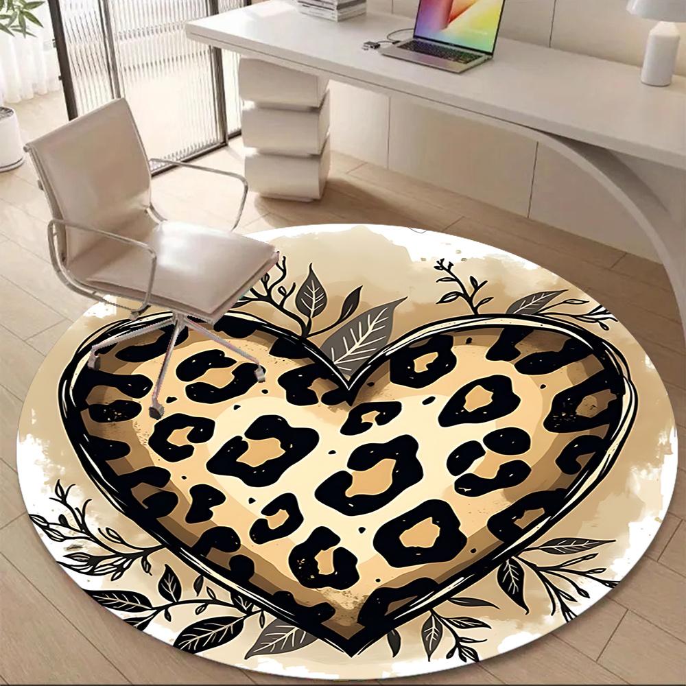 1pc Leopard Print Heart Office Round Area Rug, Indoor Mat Suitable ForOffice, Under Office Chairs Bedroom Living Room Home Decor, Room Deco 020