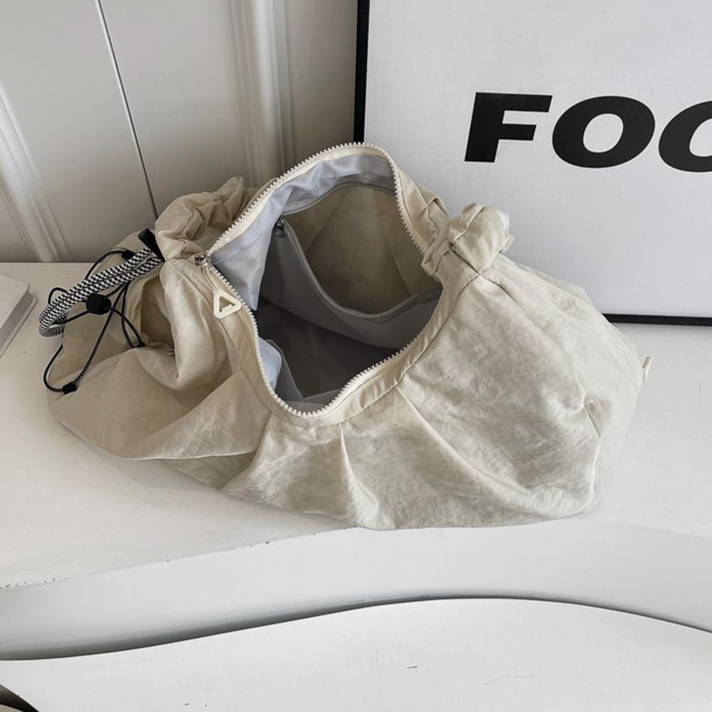 Women Fashion Shoulder Bag Lightweigt Pleated Yoga Bag Large Capacity Ruched Travel Bag Solid Color Canvas Shoulder Purse