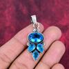 Colgante de topacio azul, joyería de piedras preciosas de plata esterlina maciza 925, colgante hecho a mano, para Acción de Gracias