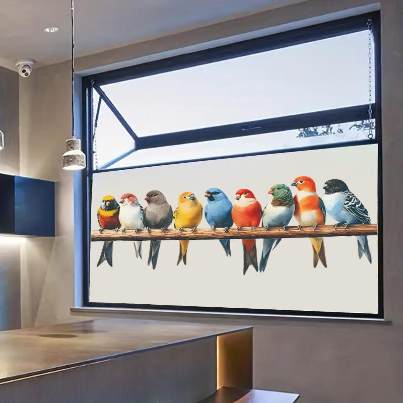 Cute Colorful Bird Static Cling Window Sticker Removable for Bedroom Living Room Glass Home Decor Art