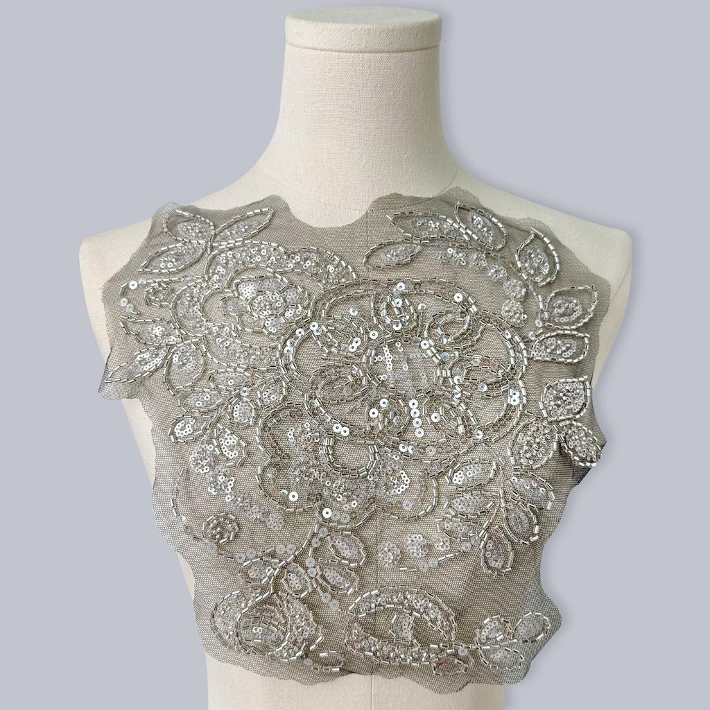 Heavy Industry Mesh Beaded Sequins Front Collar Placket Cloth Sticker Wedding Dress Skirt Decoration Diy Accessories Clothing Accessories