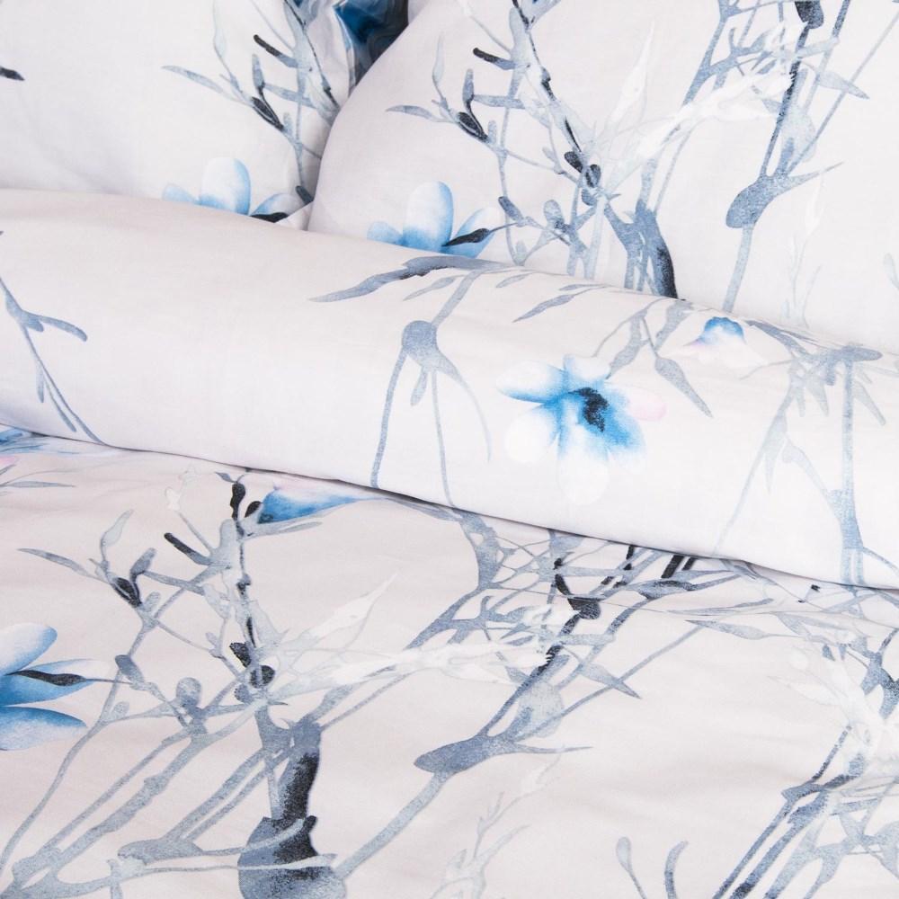Cotton Bedding 220x200 Satin COTTON Light with Pastel Blue Flowers