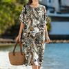 Damen Rundhals Kurzarm Midi Kleid Lockerer Schnitt Mittlere Taille Paisley Muster Große Größen Freizeitkleid 2026 Sommer 100% Polyester Strandurlaubskleid