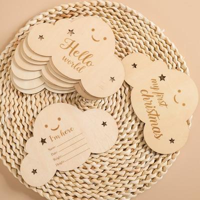 8pc/set Wooden Baby Milestone Card For Newborn Cute Cloud Shape Pography Props Acssories Month Cards Sticker Newborn Gifts