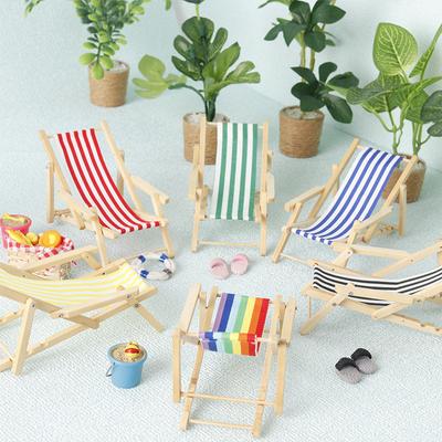 1:12 Dollhouse Mini Foldable Beach Chair Lounge Chair Model Dollhouse Furniture Decoration Micro Scene Construction Props