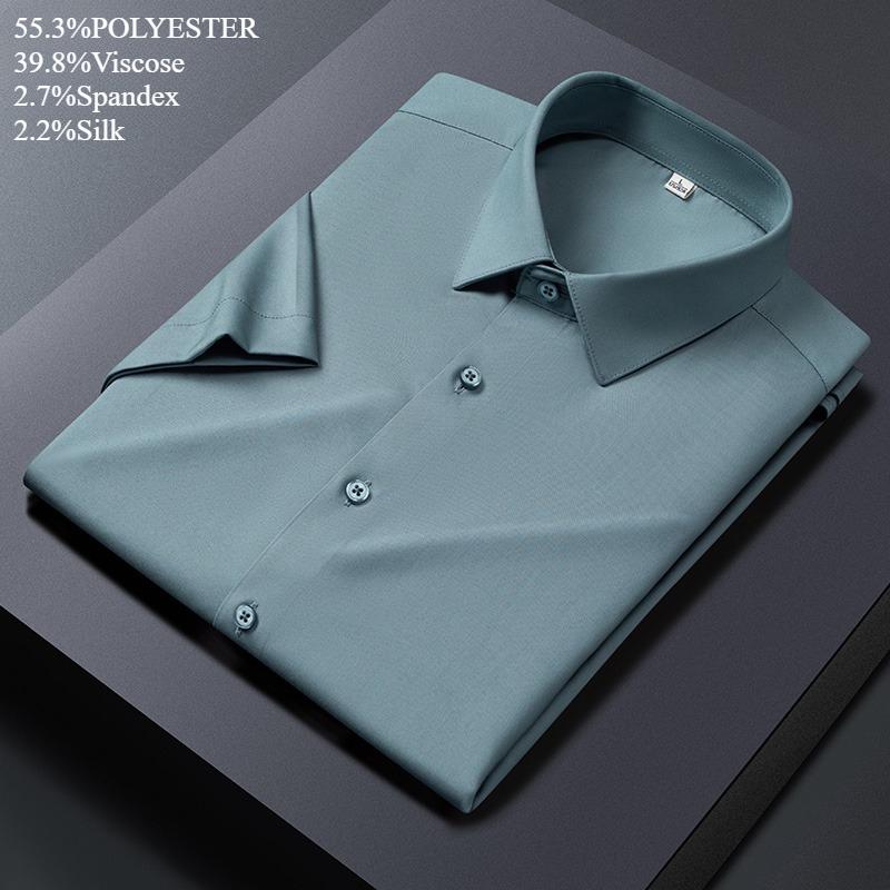 Luxury hight qulity short sleeve shirts for men Silk slim fit formal shirt summer thin  hawaiian clothes soft ModaL office tops