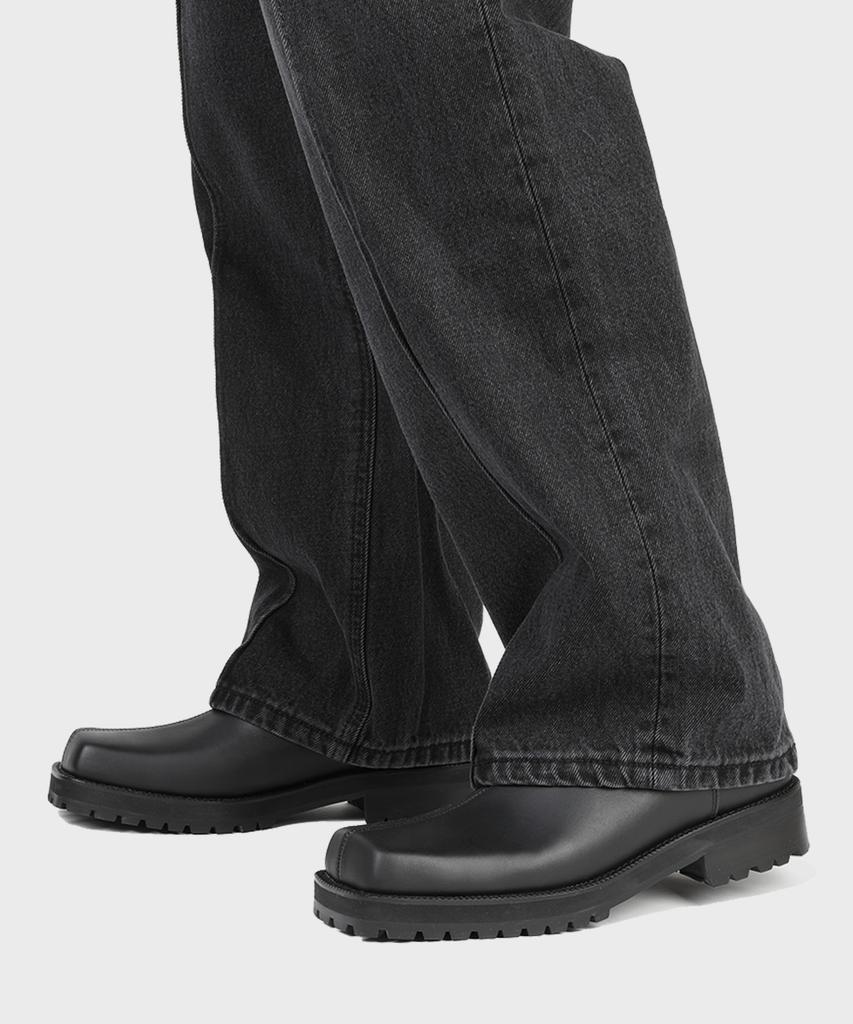 Firenze Atelier [Vibram] Center Cut Oil Pull-Up Square Toe Chelsea 5706-Oil [Matt Black]