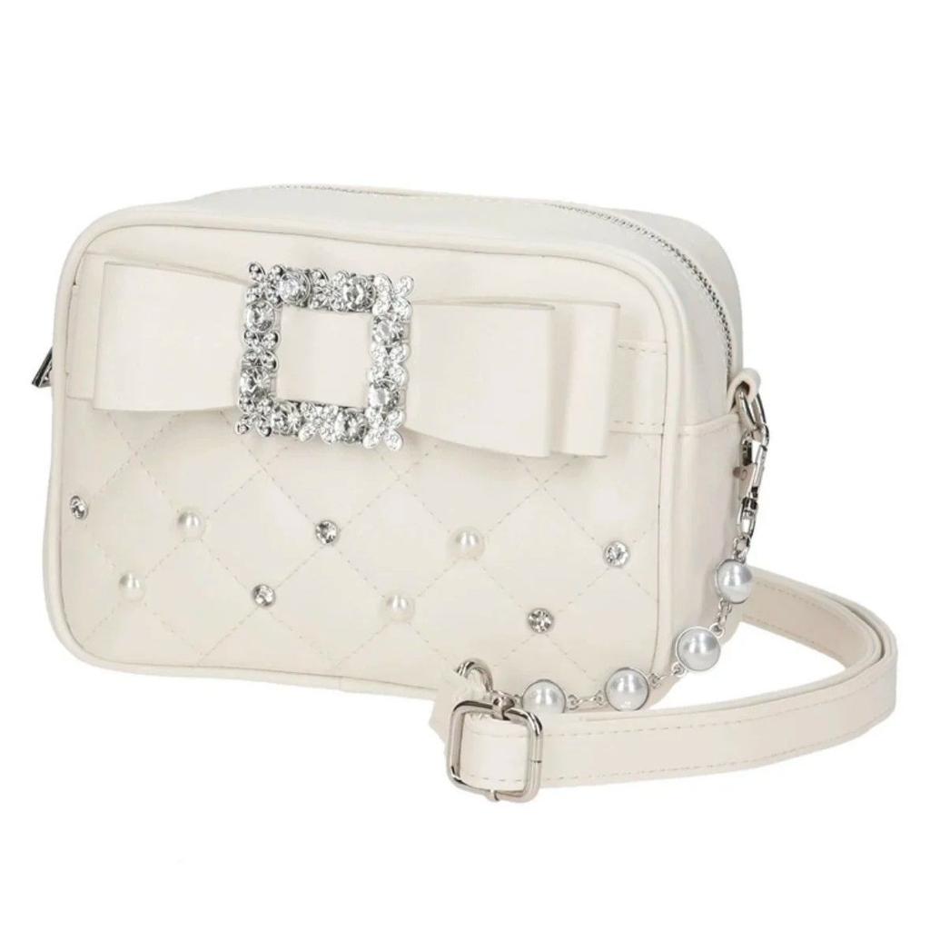 Diamond Bow Pink Square Bag For Women Mine Series Beading Pearl Y2k Messenger Bag Hot Girls Sweet Kawaii Shoulder Crossbody Bag