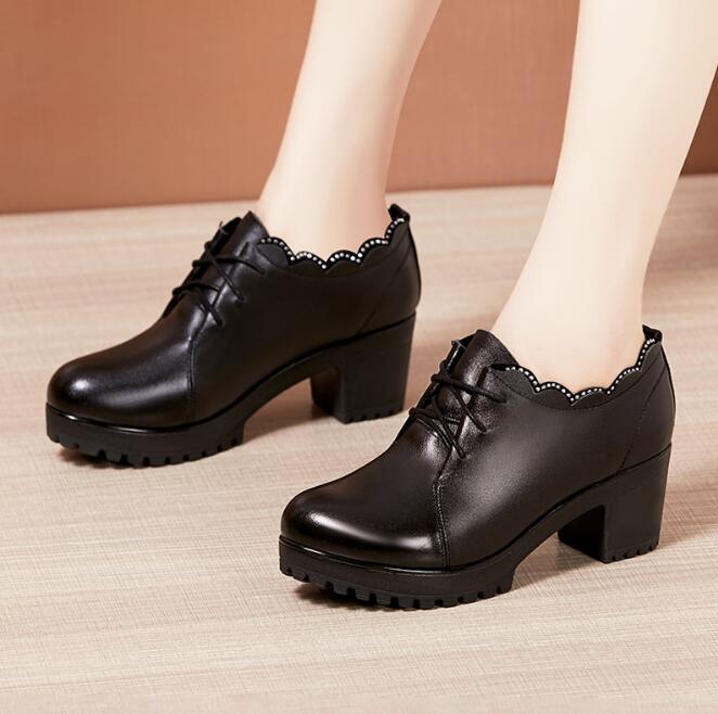 Большие размеры 32-43 Женские туфли на блочном каблуке с глубоким вырезом Осенние туфли-лодочки на платформе Женские туфли на высоком каблуке Женские черные офисные туфли 32 4290₽