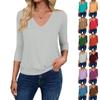 Женская мода повседневный топ с V-образным вырезом и рукавом три четверти, однотонный