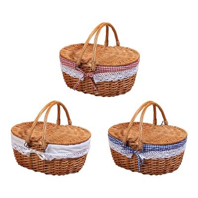 Handwoven Wicker Picnics Basket With Removable Liner Outdoor Camping Basket for Outdoor and Camping