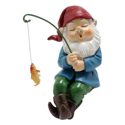 Fishing Gnome Statue Garden Gnome Fishing Man Sculpture Rust-Proof Resin Outdoor Ornament for Yard Waterfalls Pond