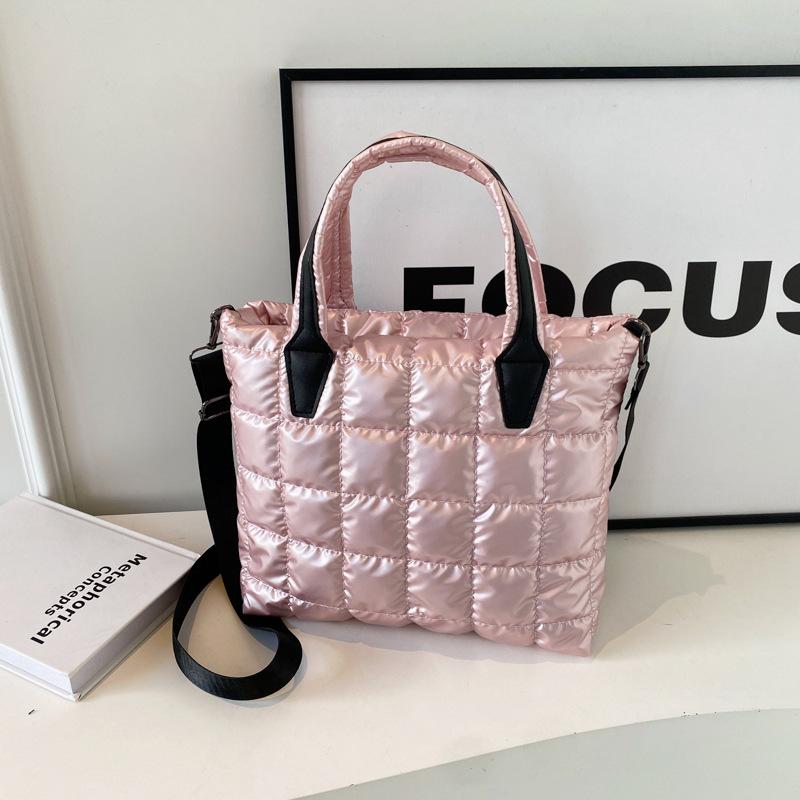 

Интернет-знаменитости хлопковые стеганые женские сумки с подкладкой из нейлона, однотонные сетчатые женские сумки через плечо, большая вместимость, женская сумка-тоут, сумка-сэтчел розовый