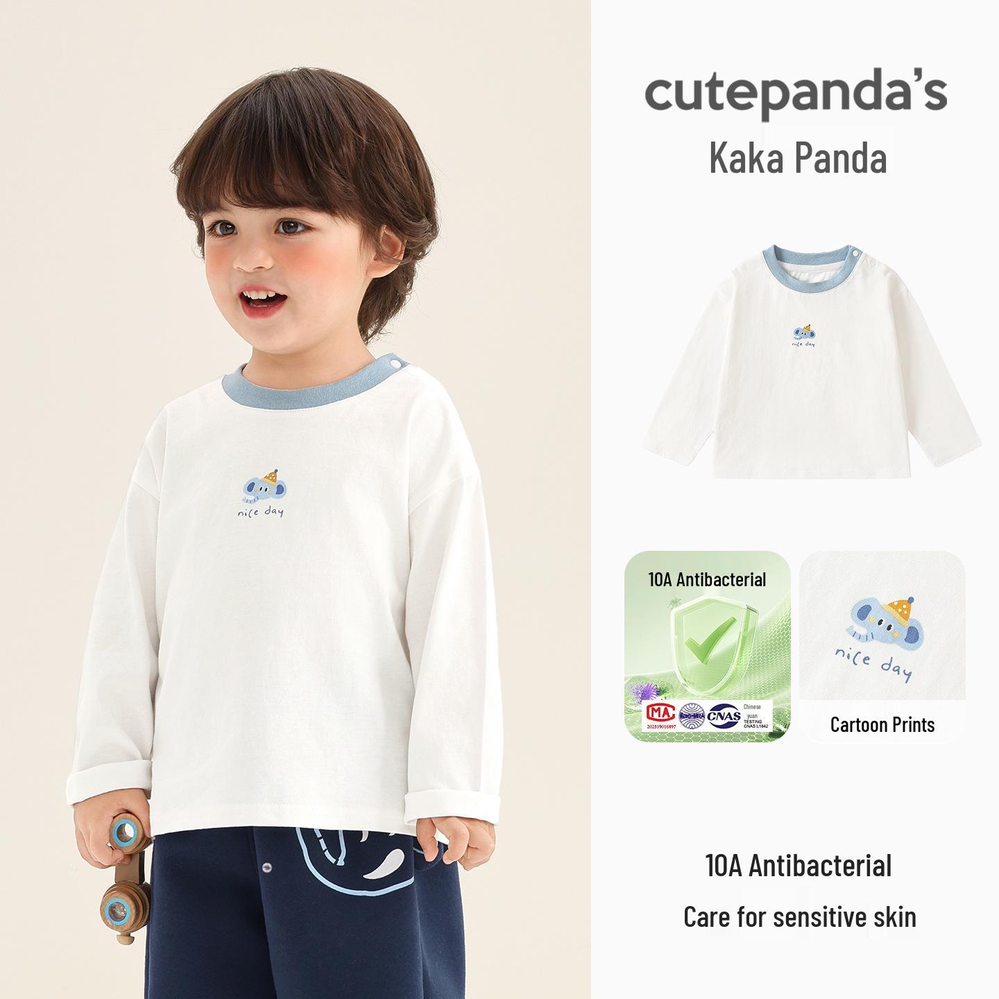Kaka Panda Kids  Long Sleeve Spring T-shirt - Casual Base Layer for Boys & Girls 73 cm