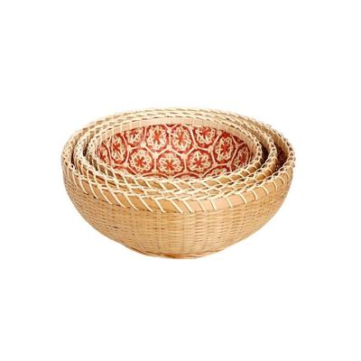 Cesta Redonda de Bambú para Almacenamiento Resistente Ventilada Tejida a Mano Multiusos Decorativa Despensa Organizador de Pan Verdura