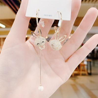 Asymmetrical Rabbit Earrings Stylish Style Diamond Set Earrings Long Thin Fringe Earrings Women