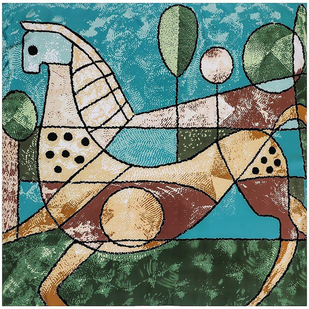 POBING Silk Scarf Women Large Shawls Horse Print Stoles Square Bandana Luxury Kerchief Big Hijab Scarf Female Foulards 130CM