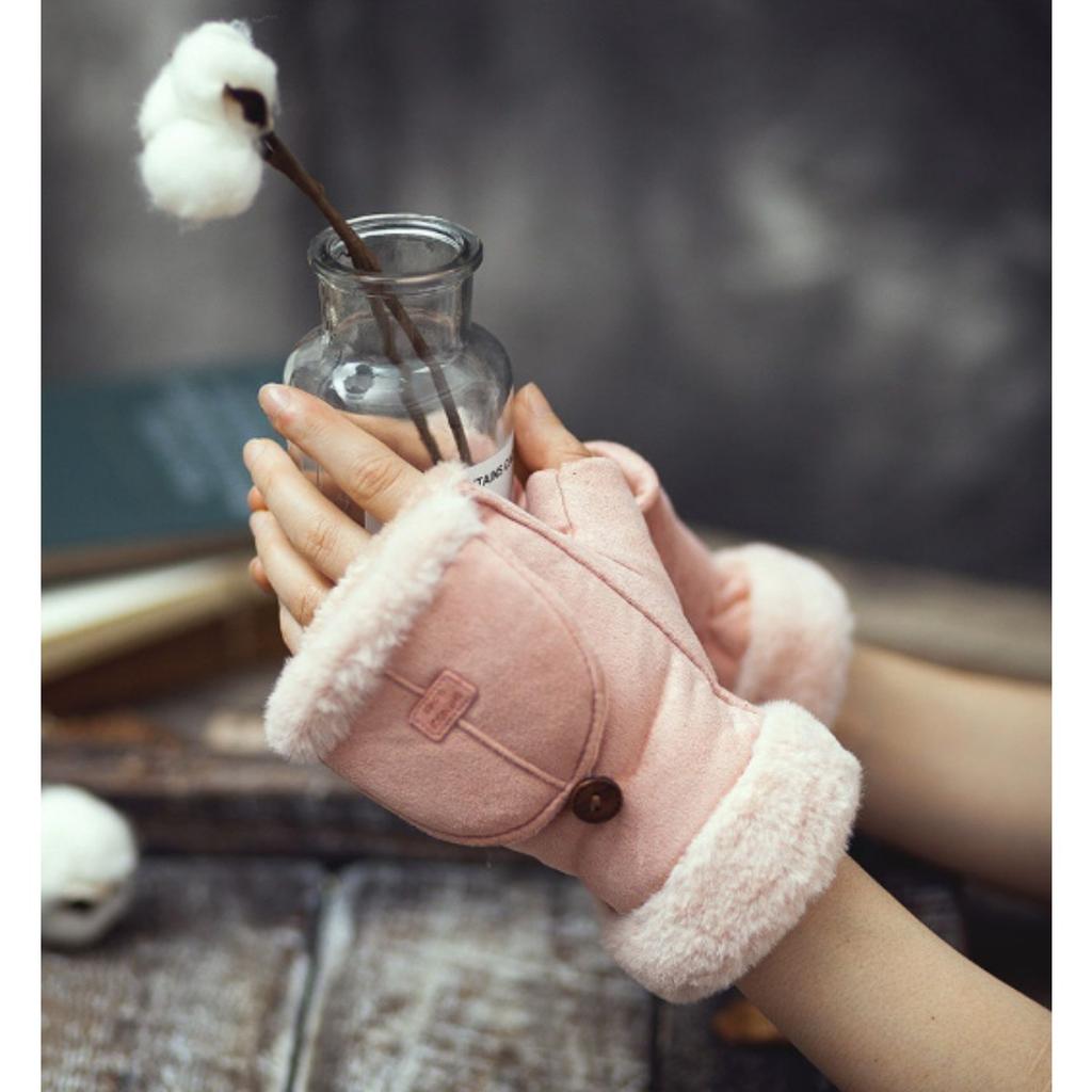 Cycling Gloves, Women's, Warm, Velvet, Thick, Flip, Half Finger Gloves