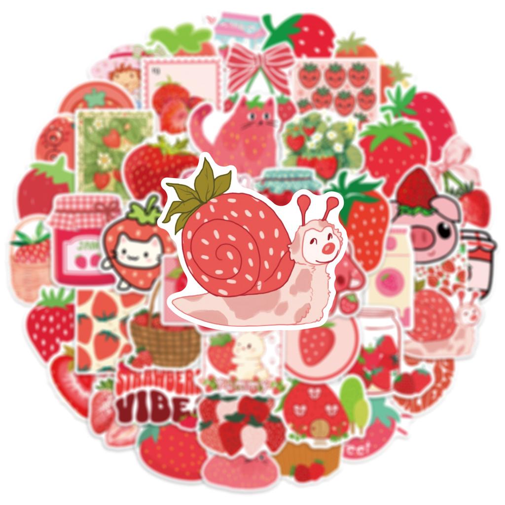 50Pcs Kawaii Strawberry Stickers DIY Stickers Scrapbooking Phone Luggage Skateboard Vinyl Waterproof Graffiti Decals