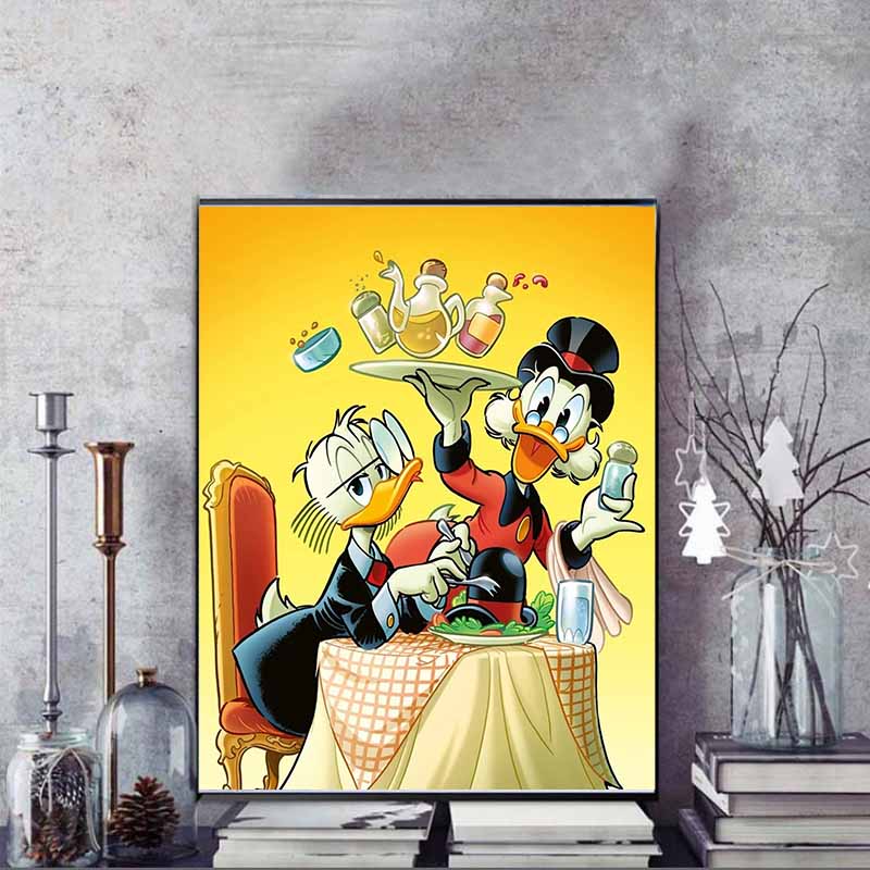 Disney Diamond Painting Donald Duck and Scrooge McDuck Restaurant Theme Illustration Cartoon 5D Diamond Cross Stitch Mosaic Home Decor Gift