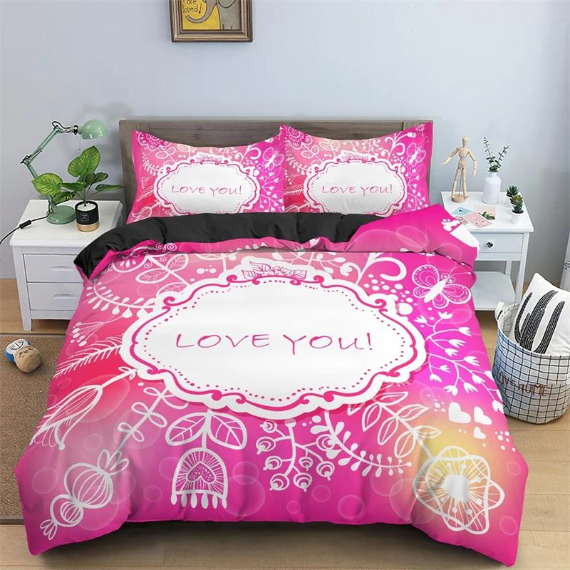 3D Printed Sweet Heart Valentine's Bedding Set,Girls Adult Single Twin Queen Size,Duvet Cover Pillowcase Bedding