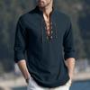 Men's Casual And Fashionable Cotton And Linen Solid Color Round-neck Long-sleeved