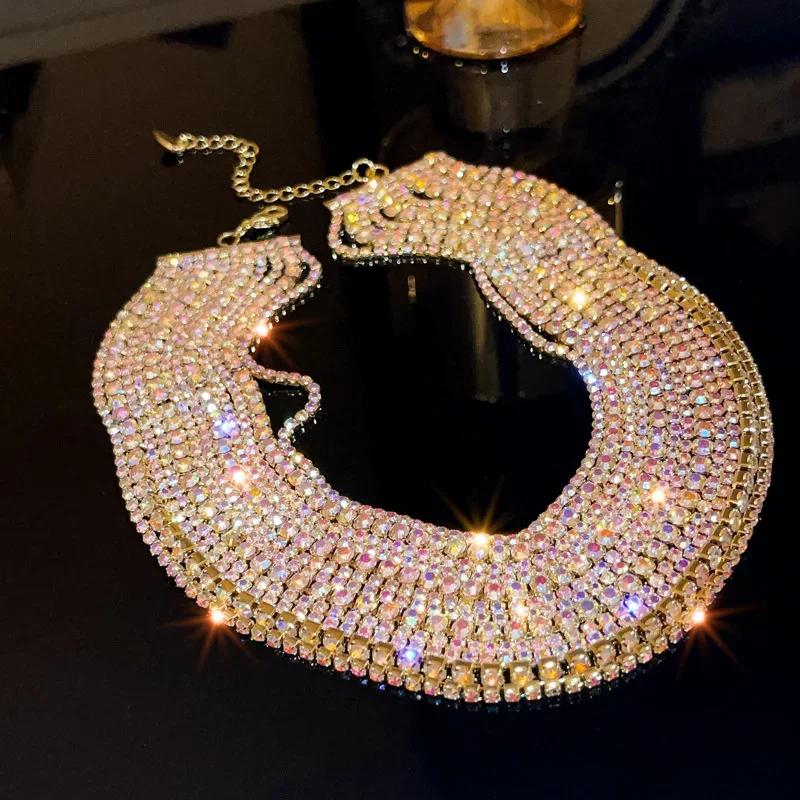 

FYUAN Роскошные красочные хрустальные чокеры ожерелья для женщин многослойные цепочки золотого цвета ожерелья со стразами заявления циркон